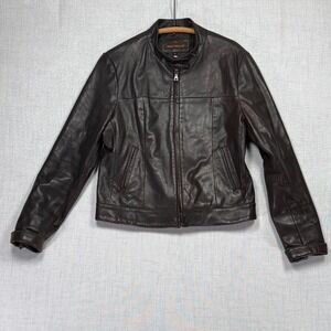 Knoles & Carter Italian Lambskin Leather Jacket Black Moto Zip Front Size XL